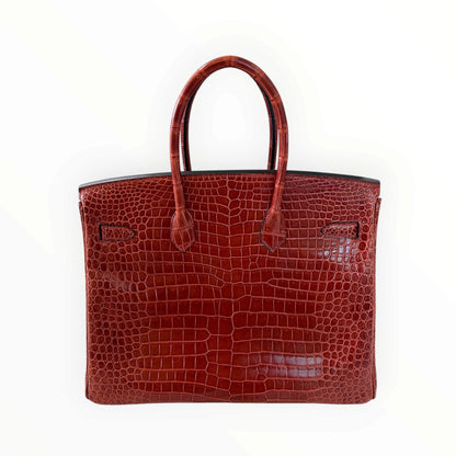 Hermès Birkin 35 Red Shiny Porosus Crocodile GHW