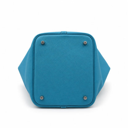 Hermès Leather Tressage de Cuir Picotin Lock 22 Bag Blue SHW