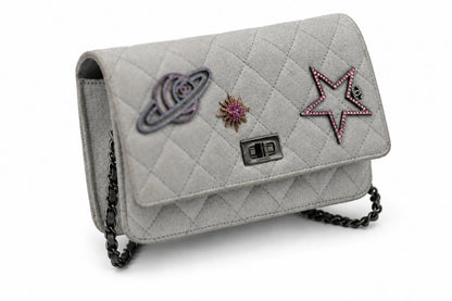 Chanel Quilted Leather Space Motif Wallet on Chain White