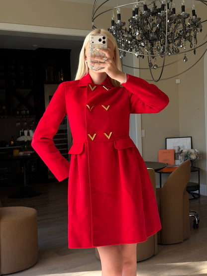Valentino Red Metal V-Buckle Coat