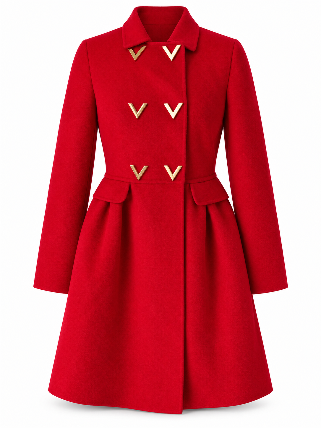 Valentino Red Metal V-Buckle Coat