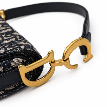 Dior Oblique Canvas Saddle Bag Navy Beige GHW
