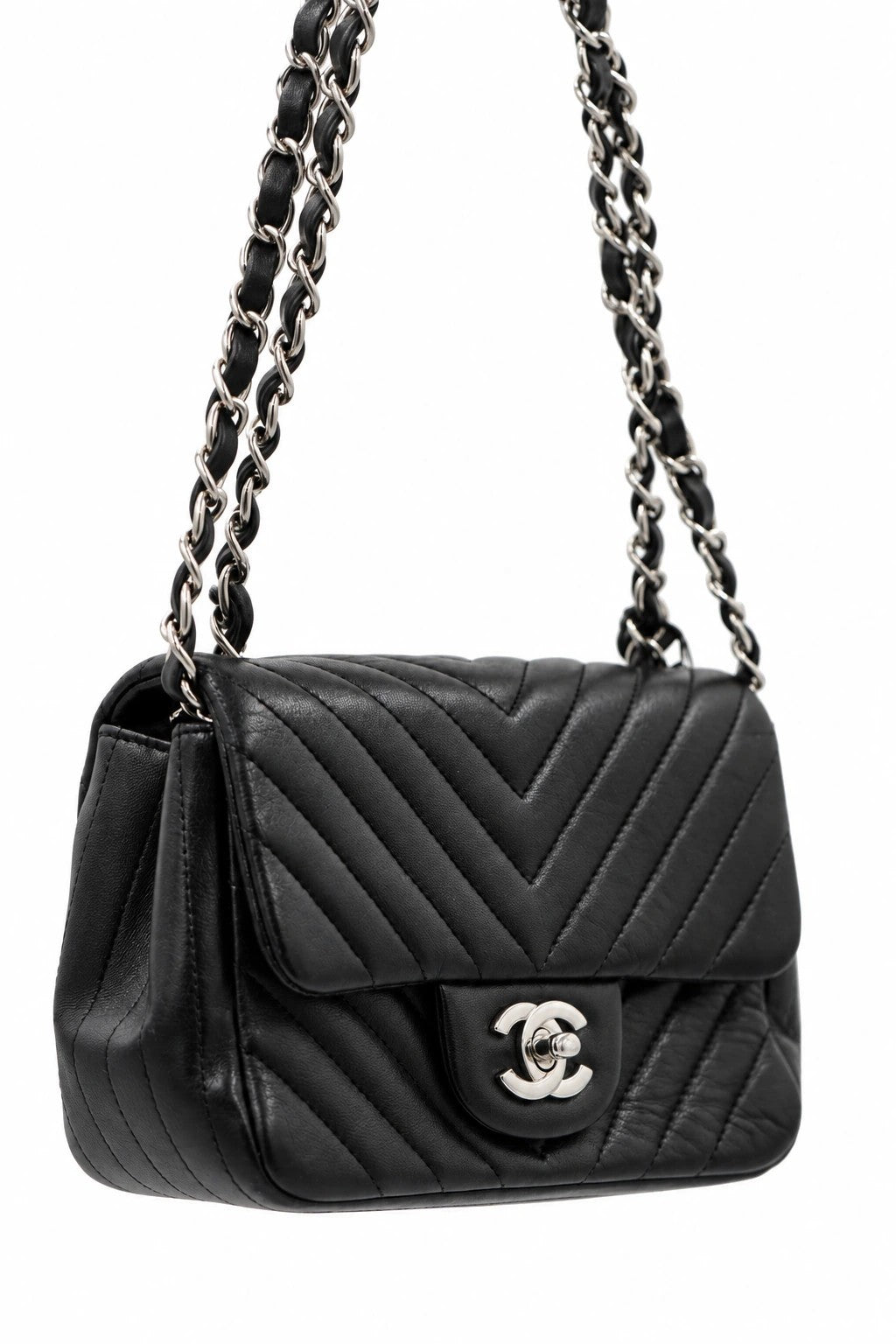 Chanel Chevron Quilted Leather Flap Bag Black SHW