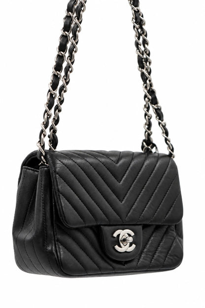 Chanel Chevron Quilted Leather Flap Bag Black SHW
