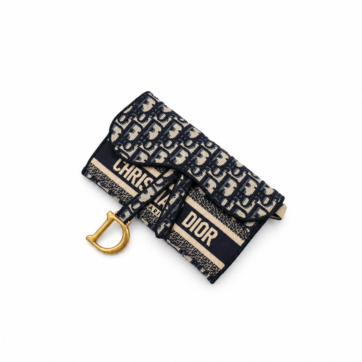 Dior Oblique Canvas Saddle Chain Pouch Navy Beige GHW