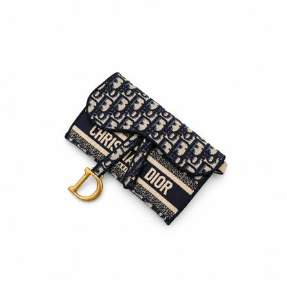 Dior Oblique Canvas Saddle Chain Pouch Navy Beige GHW