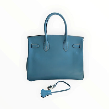 Hermès Birkin 30 Epsom Leather, Blue Jean, Silver Hardware, H Stamp