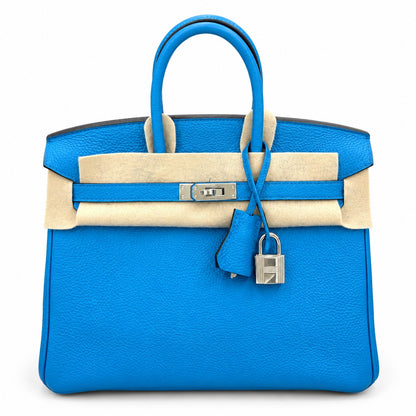 Hermès 25 Birkin Zanzibar Blue Palladium Hardware stamp Y