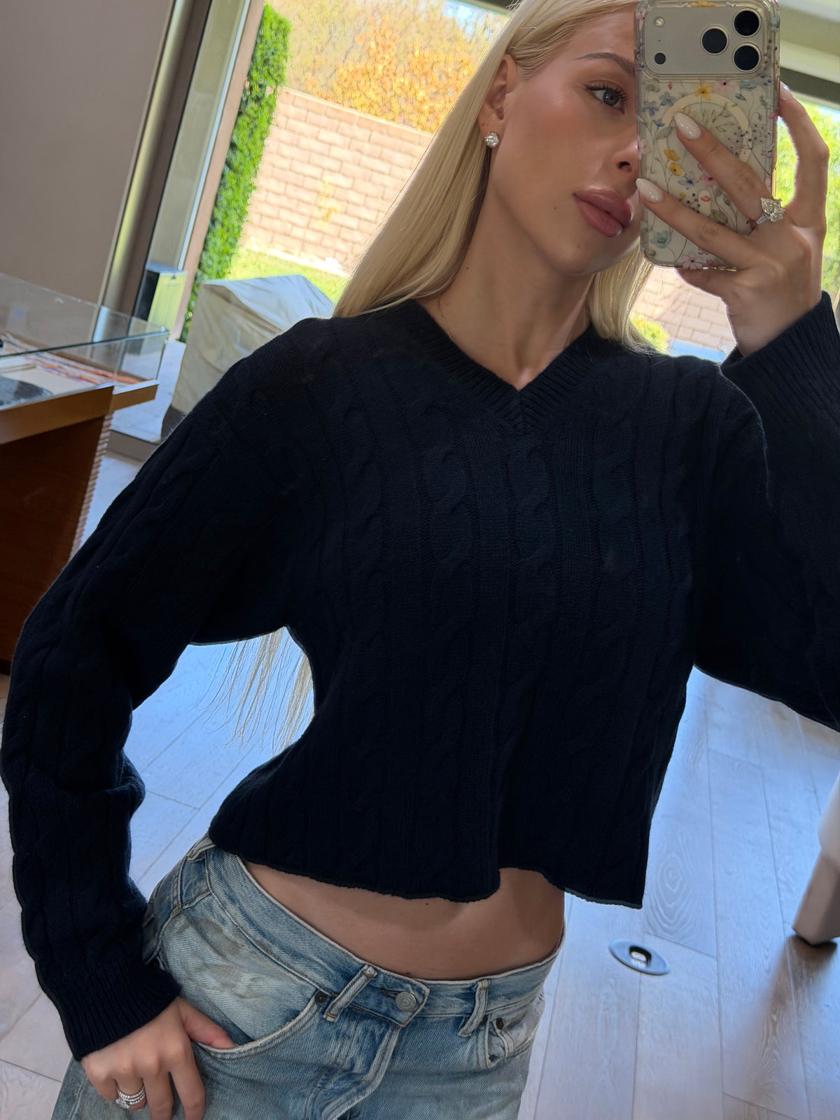 Miu Miu Midnight Blue Jacquard Wool Knit Sweater