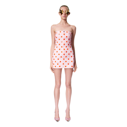 Area Pink Polka Dot Strapless Mini Dress