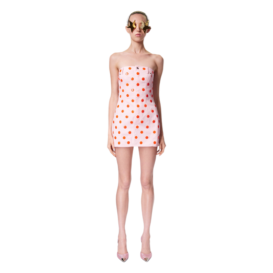 Area Pink Polka Dot Strapless Mini Dress