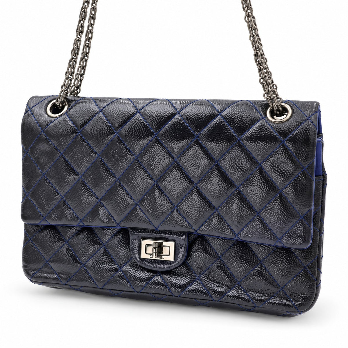Chanel Aged Calfskin Large 2.55 Reissue 226 Flap Bag Navy Ruthenium