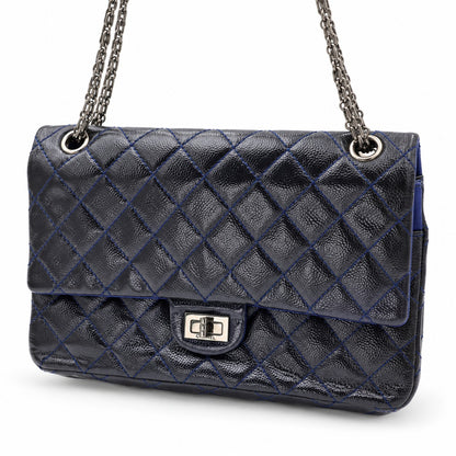 Chanel Aged Calfskin Large 2.55 Reissue 226 Flap Bag Navy Ruthenium