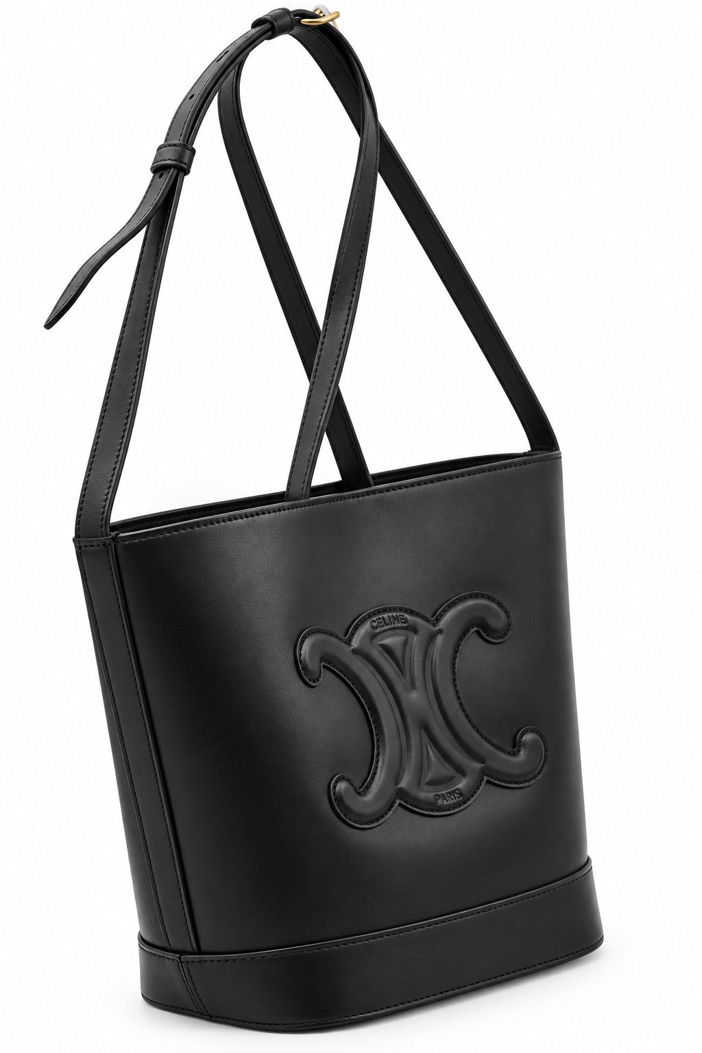 Celine Leather Triomphe Bucket Bag Black