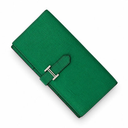 Hermès Leather Béarn Wallet Green SHW
