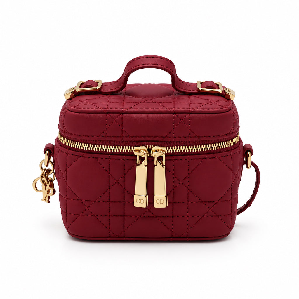 Dior Cannage Lambskin Lady Dior Micro Vanity Case Burgundy SHW