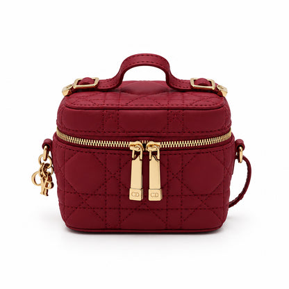 Dior Cannage Lambskin Lady Dior Micro Vanity Case Burgundy SHW