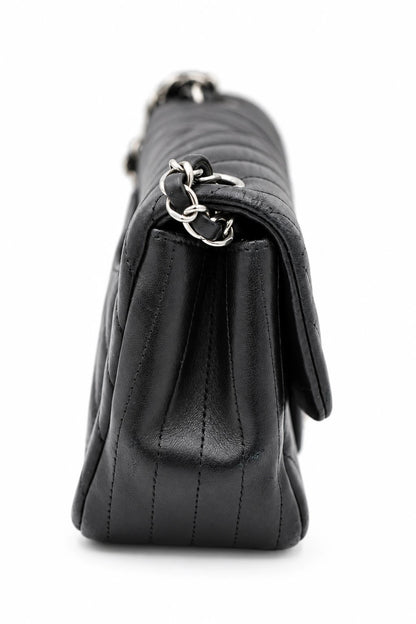 Chanel Chevron Quilted Leather Flap Bag Black SHW
