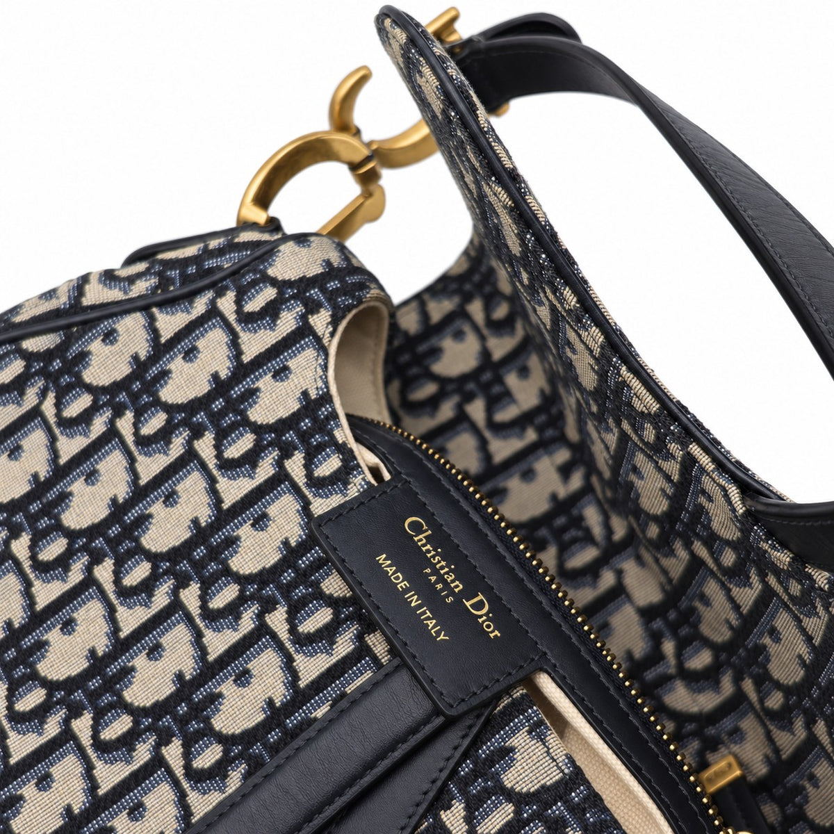 Dior Oblique Canvas Saddle Bag Navy Beige GHW