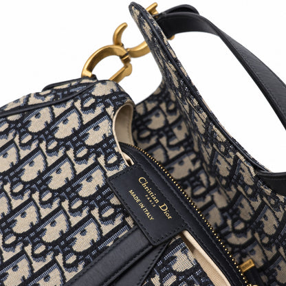 Dior Oblique Canvas Saddle Bag Navy Beige GHW