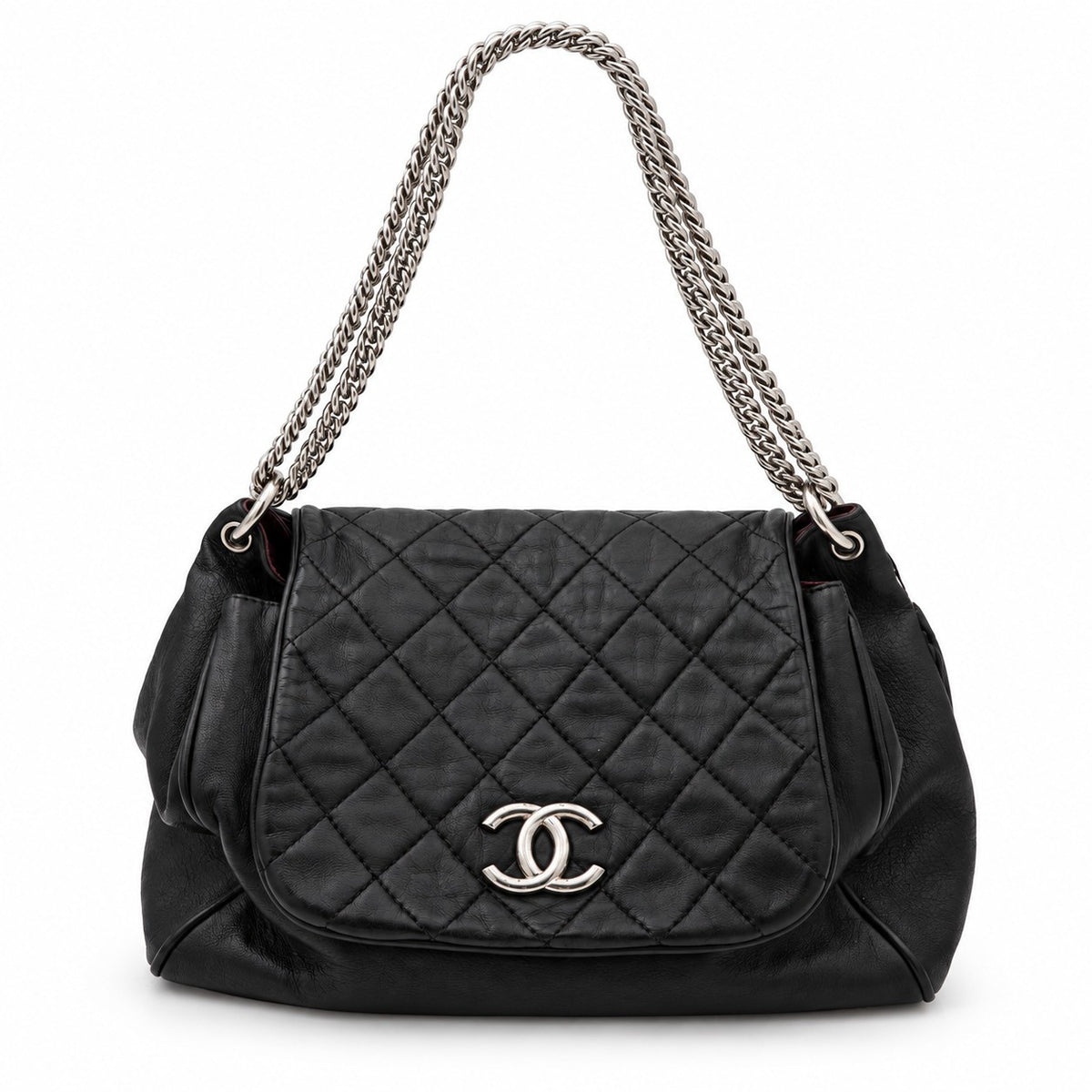 Chanel Quilted Leather Chain Tote Bag Black SHW