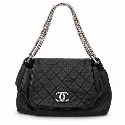 Chanel Quilted Leather Chain Tote Bag Black SHW