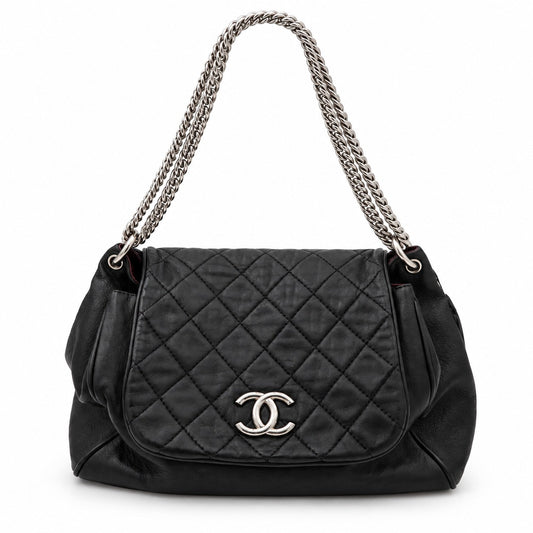 Chanel Quilted Leather Chain Tote Bag Black SHW