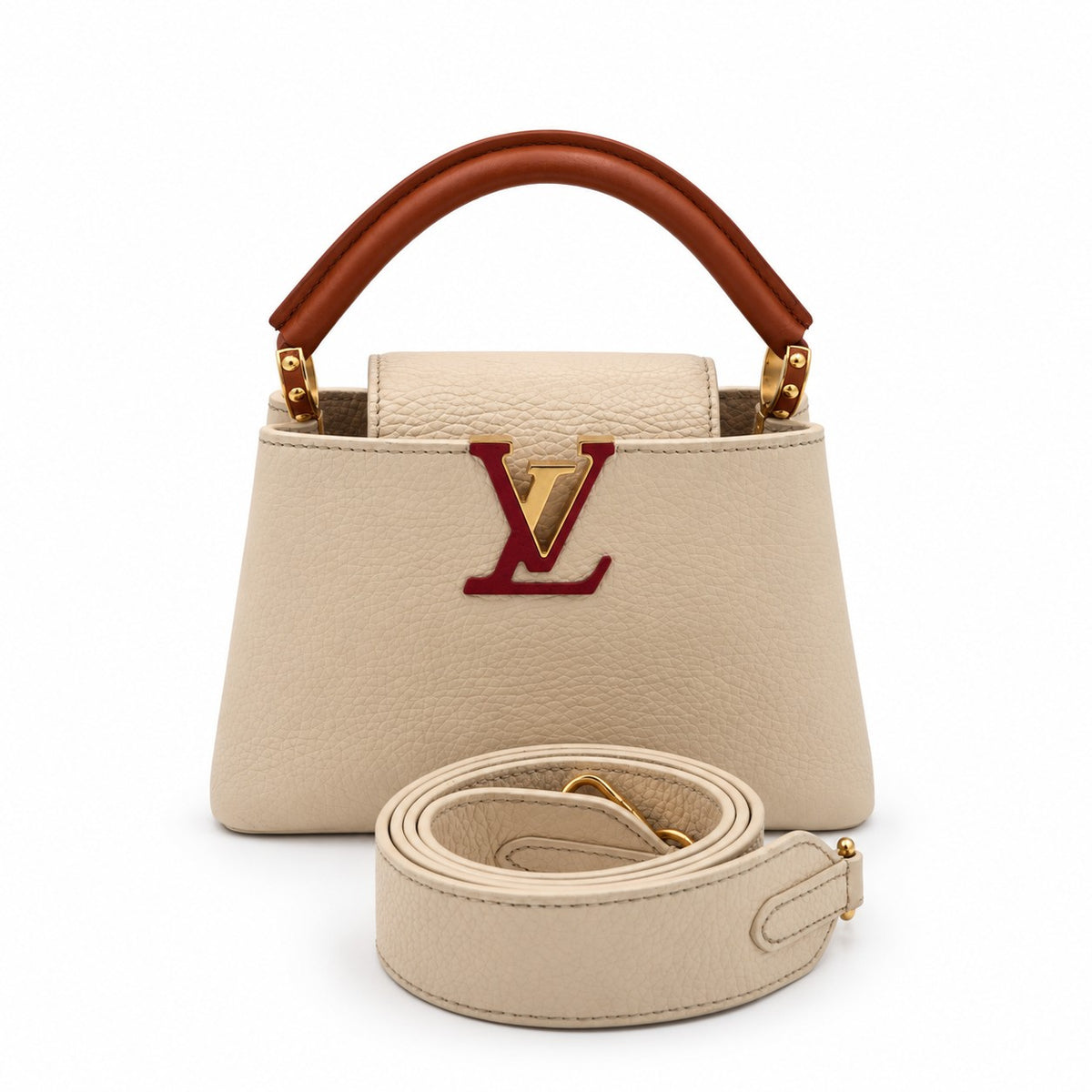 Louis Vuitton Leather Capucines Bag Ivory Brown GHW