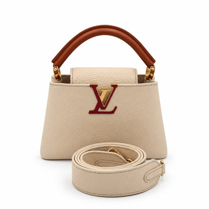 Louis Vuitton Leather Capucines Bag Ivory Brown GHW