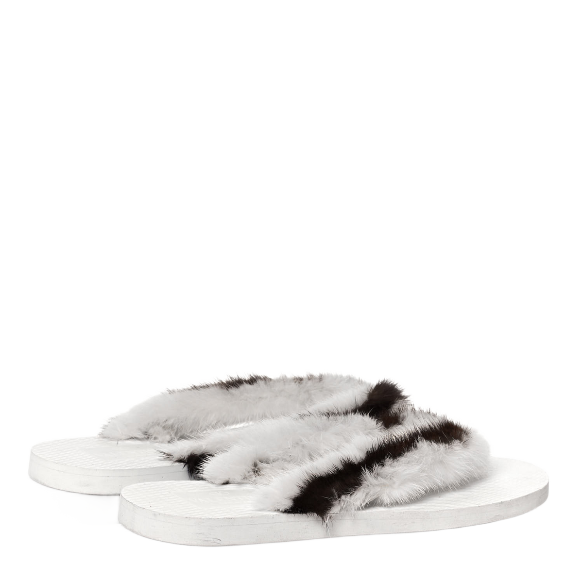 Valentino Garavani White and Brown Mink Flop Flops