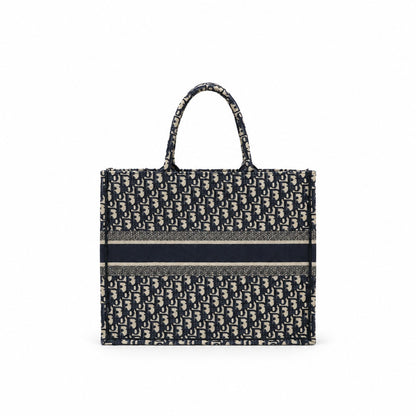 Dior Oblique Canvas Large Book Tote Bag Navy Beige