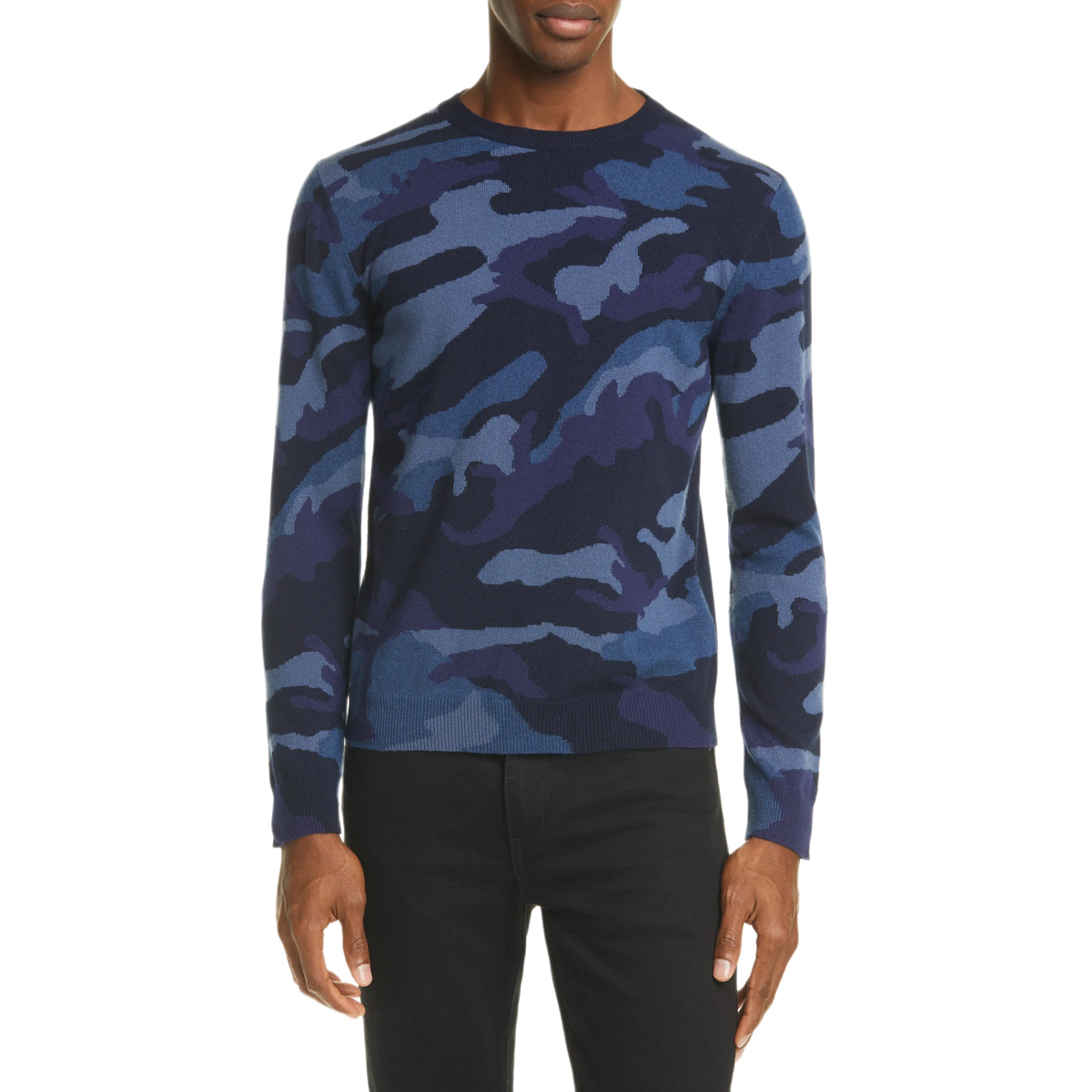 Valentino Navy Camo Jacquard Cashmere Sweater