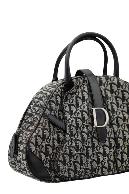 Dior Diorissimo Canvas Frame Satchel Navy Beige SHW