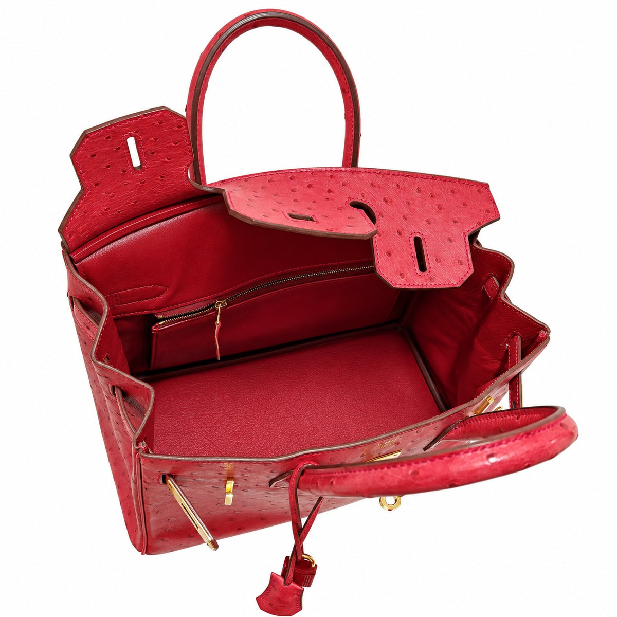 Hermès Birkin 30 Ostrich Leather, Rouge Vif, Gold Hardware, A Stamp