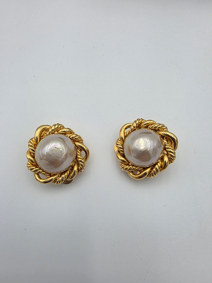 Chanel Coco Faux Pearl Gold-Tone Earrings (2187 Engraved)