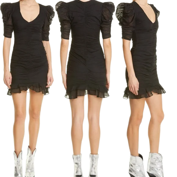 Isabel Marant Etoile Black Cotton Ruched Mini Dress