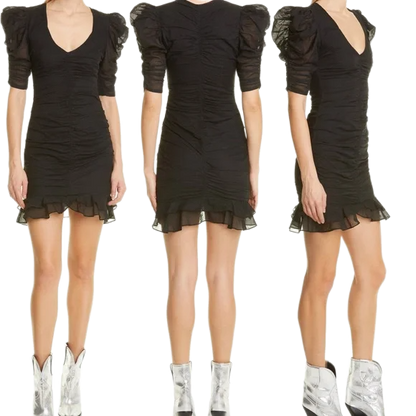 Isabel Marant Etoile Black Cotton Ruched Mini Dress