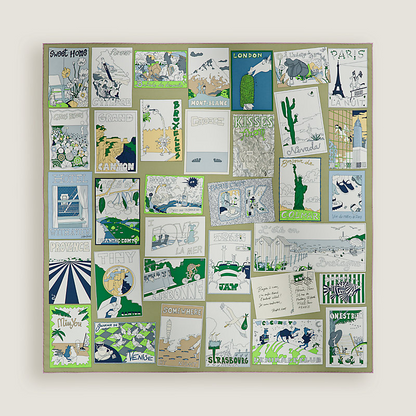 Hermès On Est Bien Ici ! Scarf 90 Kaki / Blanc / Bleu Glacier