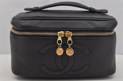 Chanel Caviar Vintage Timeless Cosmetic Case In Black