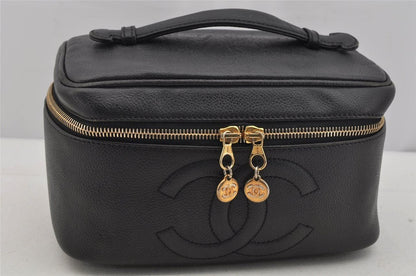 Chanel Caviar Vintage Timeless Cosmetic Case In Black