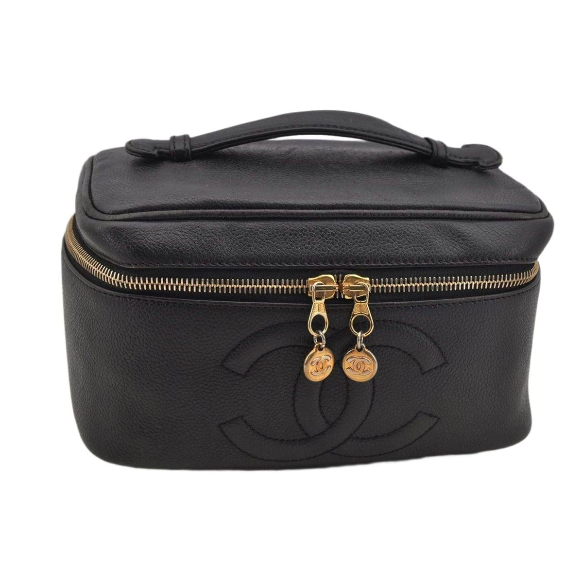 Chanel Caviar Vintage Timeless Cosmetic Case In Black