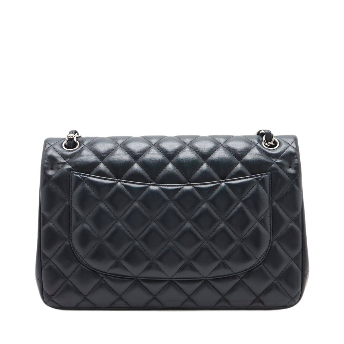 CHANEL Lambskin Quilted Jumbo Double Flap Bag in Navy Blue