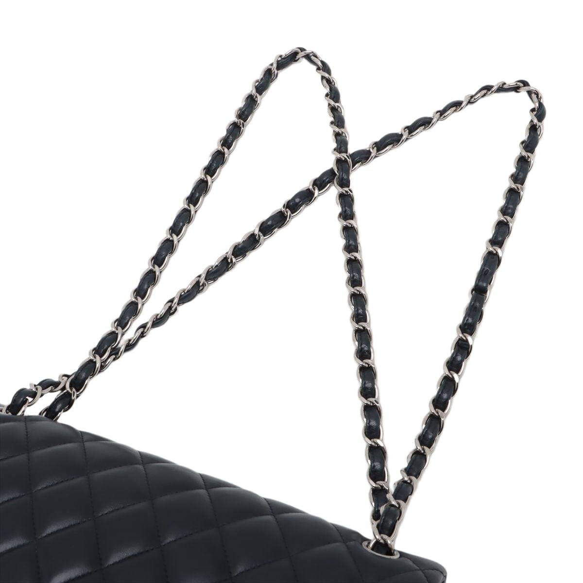 CHANEL Lambskin Quilted Jumbo Double Flap Bag in Navy Blue