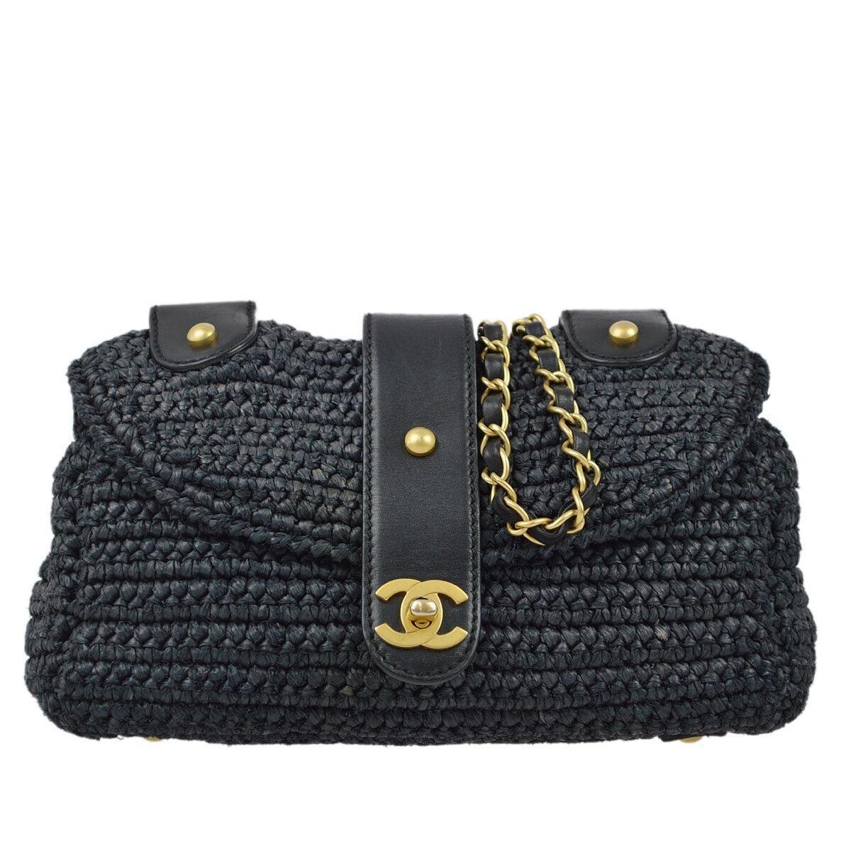 Chanel Black Straw Chain Shoulder Bag