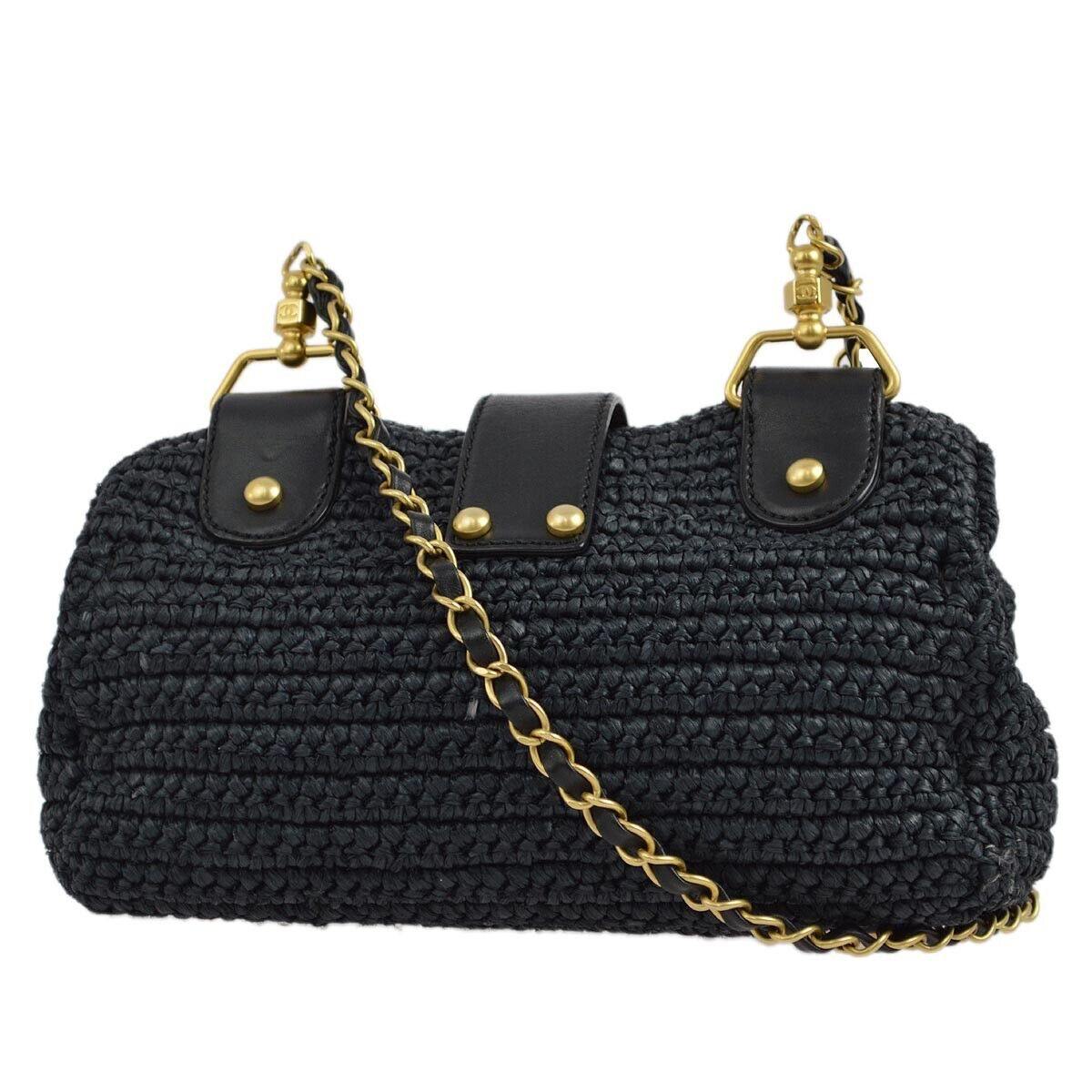 Chanel Black Straw Chain Shoulder Bag