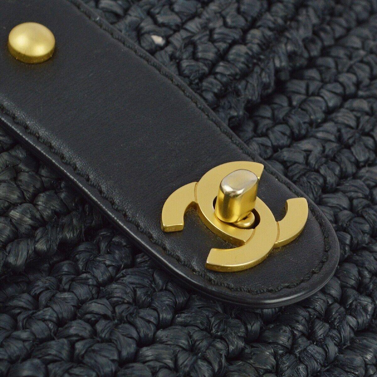 Chanel Black Straw Chain Shoulder Bag