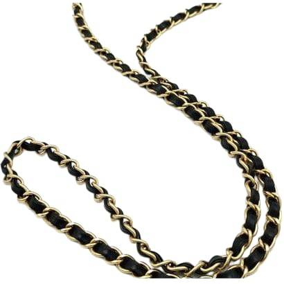 CHANEL Black Straw Chain Shoulder Bag