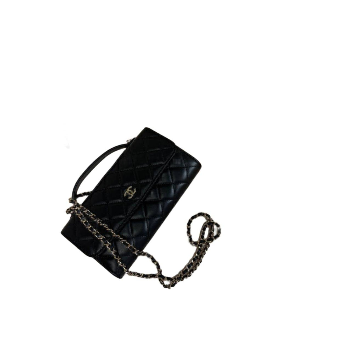 Chanel Shiny Calfskin Quilted Flap Phone Holder With Chain