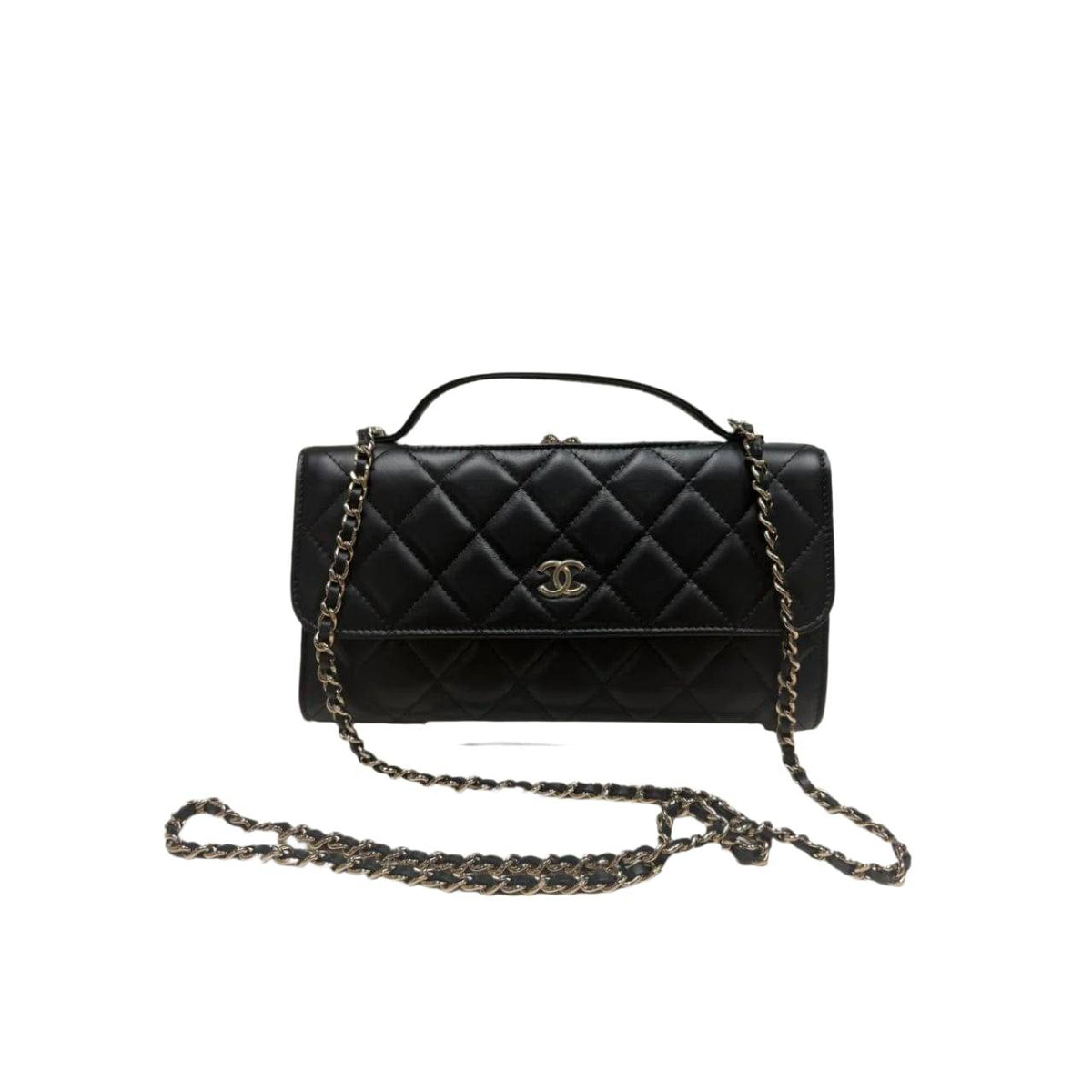 Chanel Shiny Calfskin Quilted Flap Phone Holder With Chain