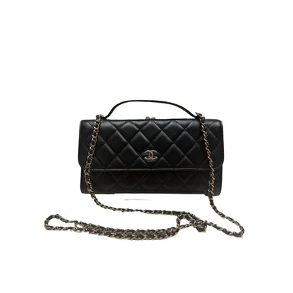 Chanel Shiny Calfskin Quilted Flap Phone Holder With Chain